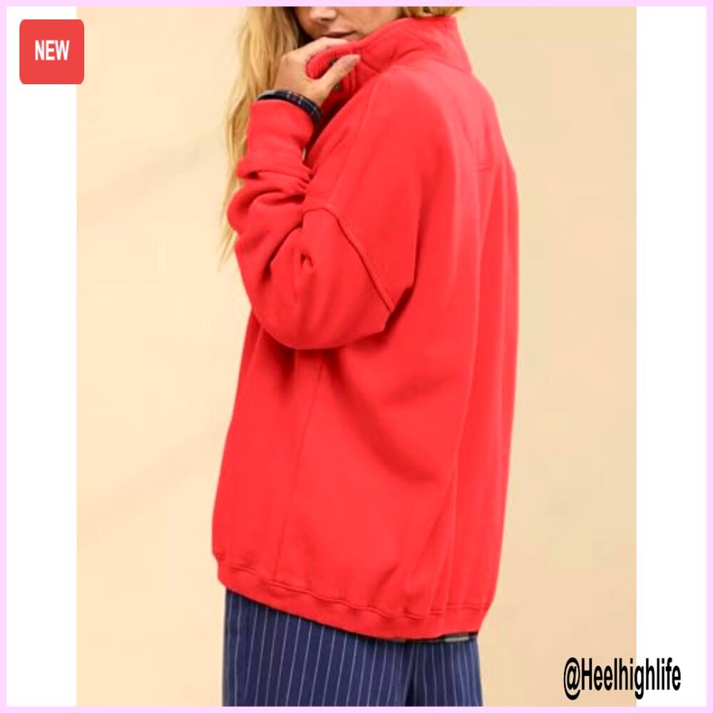 Oversized Cotton Blend Button Front Sweatshirt Lo… - image 3